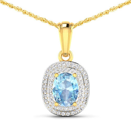 1.35 Carat Genuine Aquamarine and White Diamond 14K Yellow Gold Pendant by Bids.com