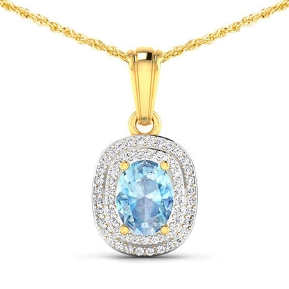 1.35 Carat Genuine Aquamarine and White Diamond 14K Yellow Gold Pendant by Bids.com