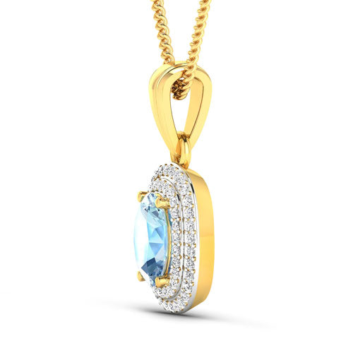 1.35 Carat Genuine Aquamarine and White Diamond 14K Yellow Gold Pendant by Bids.com