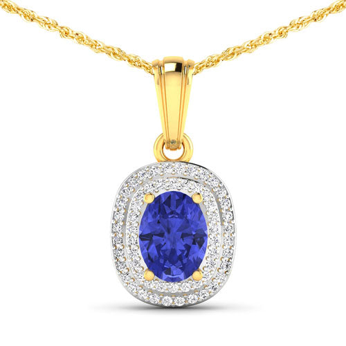 1.45 Carat Genuine Tanzanite and White Diamond 14K Yellow Gold Pendant by Bids.com
