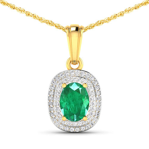 1.50 Carat Genuine Zambian Emerald and White Diamond 14K Yellow Gold Pendant by Bids.com