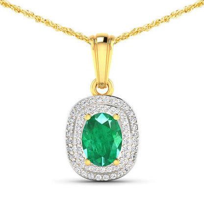 1.50 Carat Genuine Zambian Emerald and White Diamond 14K Yellow Gold Pendant by Bids.com