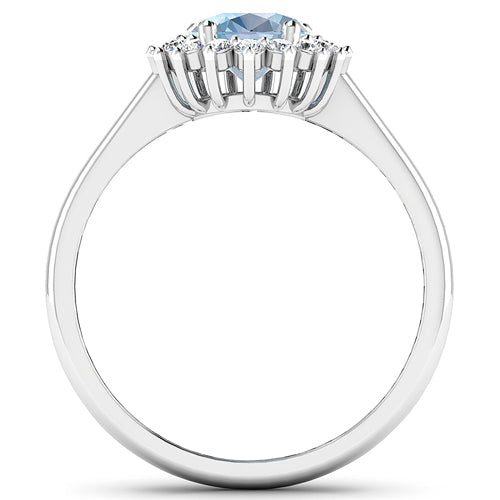 1.62 Carat Genuine Aquamarine and White Diamond 14K White Gold Ring by Bids.com