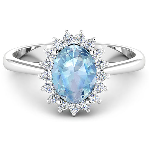 1.62 Carat Genuine Aquamarine and White Diamond 14K White Gold Ring by Bids.com