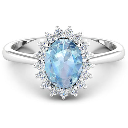 1.62 Carat Genuine Aquamarine and White Diamond 14K White Gold Ring by Bids.com