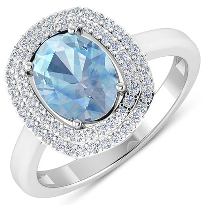 1.72 Carat Genuine Aquamarine and White Diamond 14K White Gold Ring by Bids.com