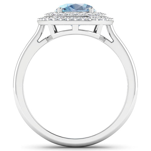 1.72 Carat Genuine Aquamarine and White Diamond 14K White Gold Ring by Bids.com