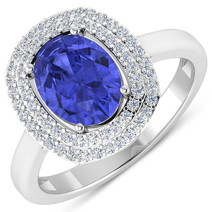 2.02 Carat Genuine Tanzanite and White Diamond 14K White Gold Ring by Bids.com