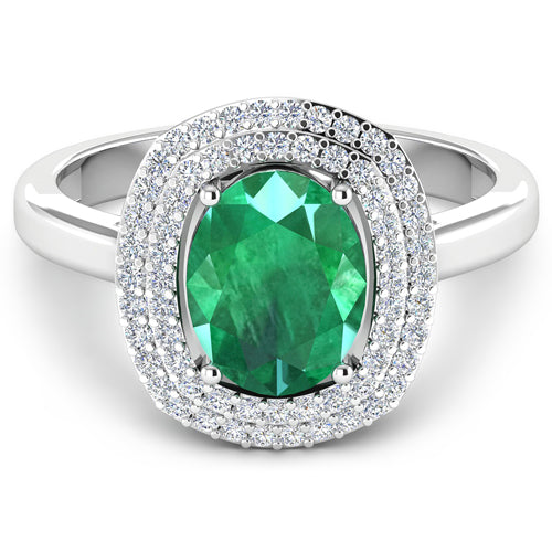 1.97 Carat Genuine Zambian Emerald and White Diamond 14K White Gold Ring by Bids.com