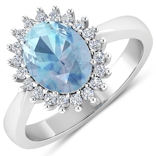 1.24 Carat Genuine Aquamarine and White Diamond 14K White Gold Ring by Bids.com