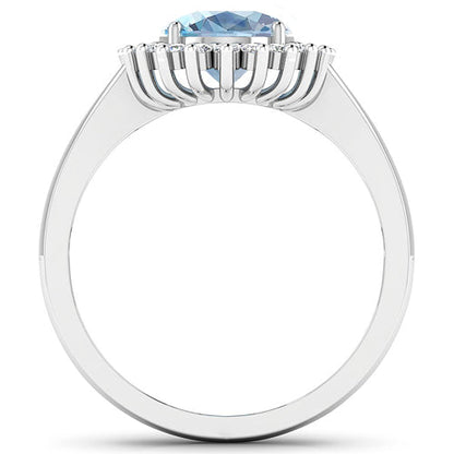 1.24 Carat Genuine Aquamarine and White Diamond 14K White Gold Ring by Bids.com