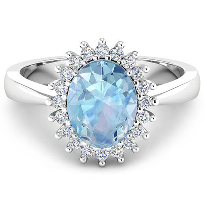 1.24 Carat Genuine Aquamarine and White Diamond 14K White Gold Ring by Bids.com