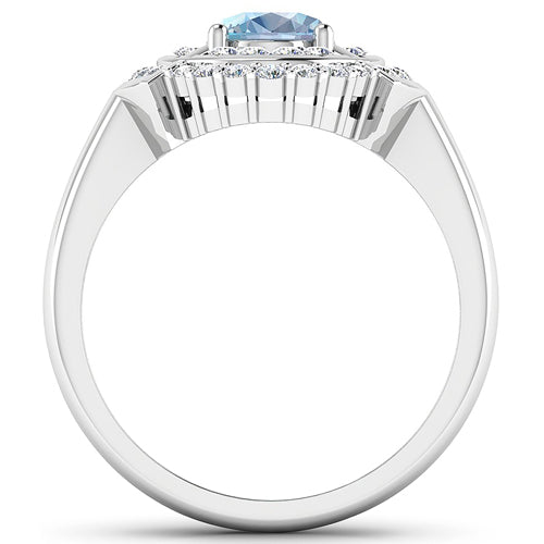 1.57 Carat Genuine Aquamarine and White Diamond 14K White Gold Ring by Bids.com