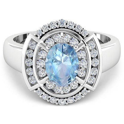 1.57 Carat Genuine Aquamarine and White Diamond 14K White Gold Ring by Bids.com