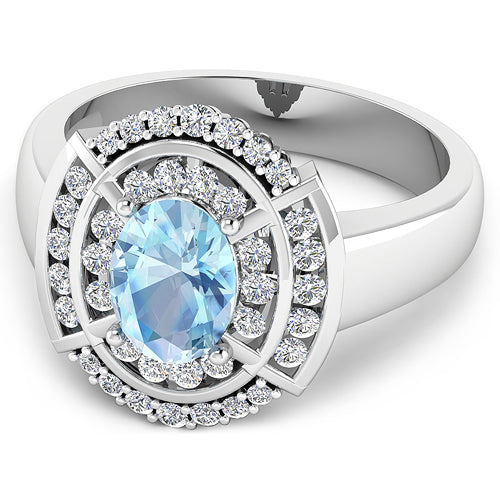 1.57 Carat Genuine Aquamarine and White Diamond 14K White Gold Ring by Bids.com