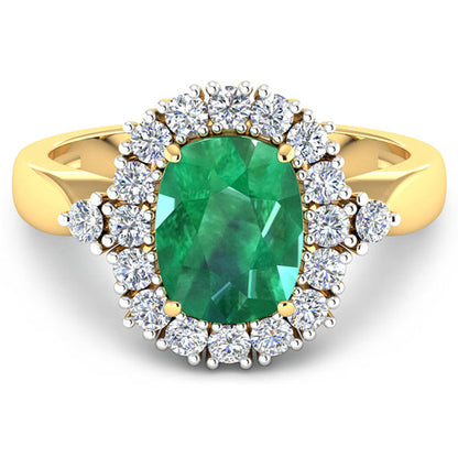 2.39 Carat Genuine Zambian Emerald and White Diamond 14K Yellow Gold Ring  DestGlow