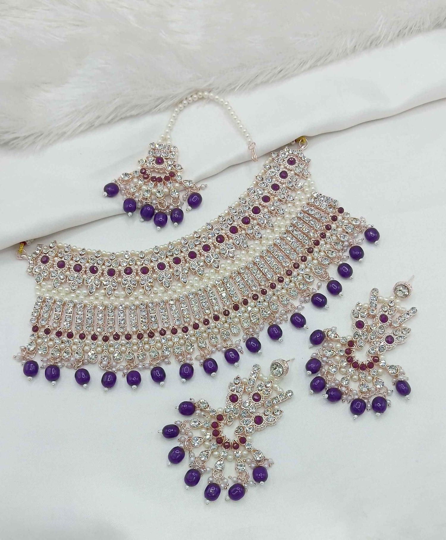 Joban Fashion Purple Stone Work Necklace Set