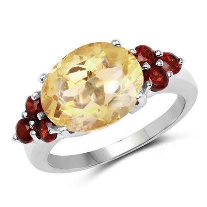 5.52 Carat Genuine Citrine and Garnet .925 Sterling Silver Ring  DestGlow
