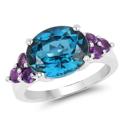6.60 Carat Genuine London Blue Topaz &amp; Amethyst .925 Sterling Silver Ring by Bids.com