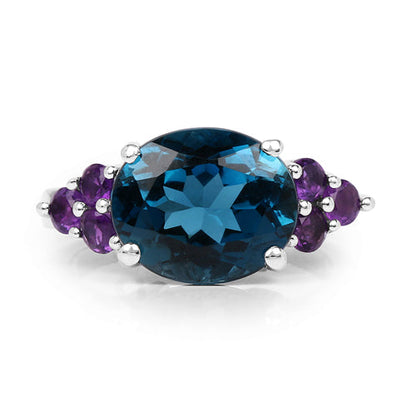 6.60 Carat Genuine London Blue Topaz &amp; Amethyst .925 Sterling Silver Ring by Bids.com