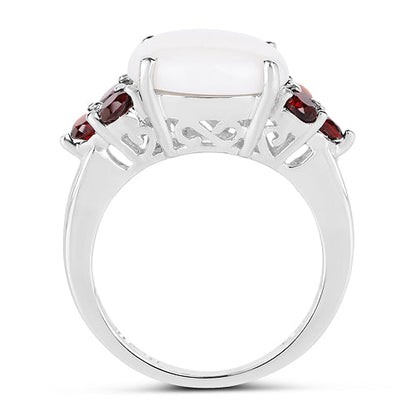 3.58 Carat Genuine Opal &amp; Garnet .925 Sterling Silver Ring  DestGlow