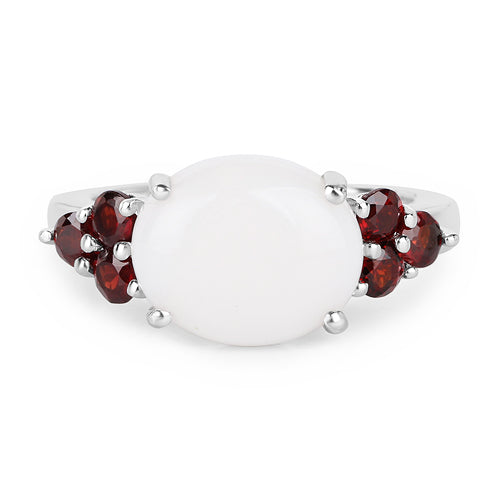 3.58 Carat Genuine Opal &amp; Garnet .925 Sterling Silver Ring  DestGlow