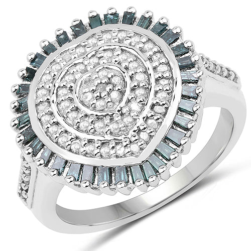 0.74 Carat Genuine White Diamond and Green Diamond .925 Sterling Silver Ring by Bids.com