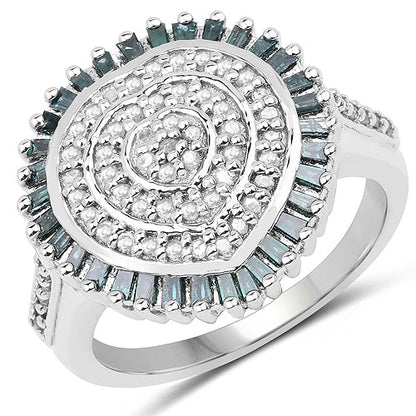 0.74 Carat Genuine White Diamond and Green Diamond .925 Sterling Silver Ring by Bids.com
