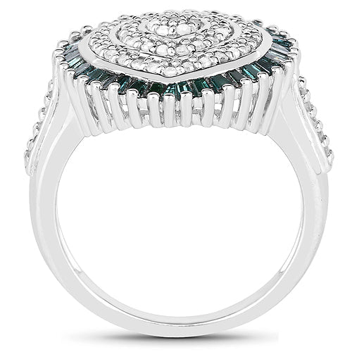 0.74 Carat Genuine White Diamond and Green Diamond .925 Sterling Silver Ring by Bids.com