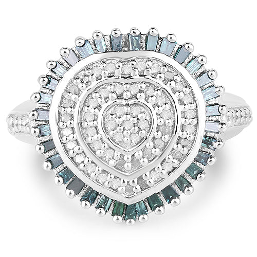 0.74 Carat Genuine White Diamond and Green Diamond .925 Sterling Silver Ring by Bids.com