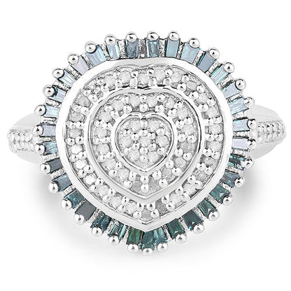 0.74 Carat Genuine White Diamond and Green Diamond .925 Sterling Silver Ring by Bids.com