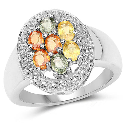 1.54 Carat Genuine Multi Sapphire .925 Sterling Silver Ring by Bids.com