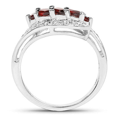 0.76 Carat Genuine Garnet and White Diamond .925 Sterling Silver Ring  DestGlow