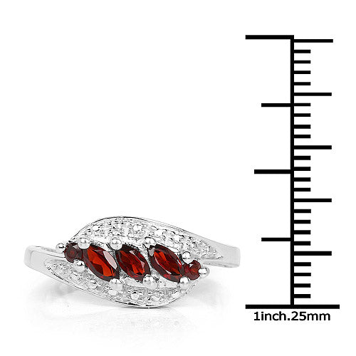 0.76 Carat Genuine Garnet and White Diamond .925 Sterling Silver Ring  DestGlow
