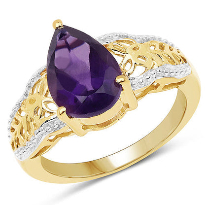 14K Yellow Gold Plated 2.50 Carat Genuine Amethyst .925 Sterling Silver Ring  DestGlow