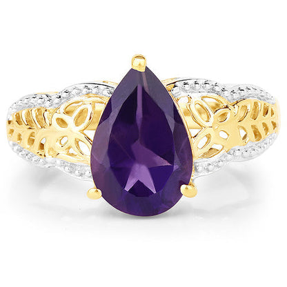 14K Yellow Gold Plated 2.50 Carat Genuine Amethyst .925 Sterling Silver Ring  DestGlow