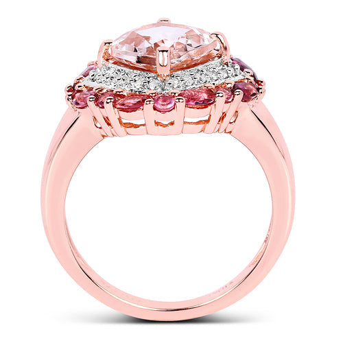 14K Rose Gold Plated 3.11 Carat Genuine Morganite, Pink Tourmaline &amp; White Topaz .925 Sterling Silver Ring by Bids.com