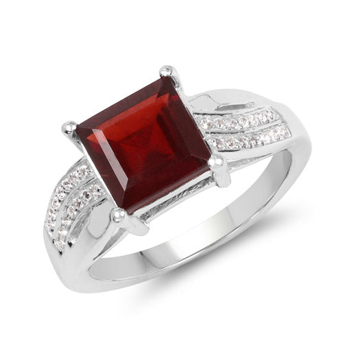 2.99 Carat Genuine Garnet and White Topaz .925 Sterling Silver Ring by Bids.com