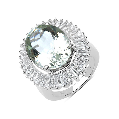 11.14 Carat Genuine Green Amethyst and White Topaz .925 Sterling Silver Ring by Bids.com