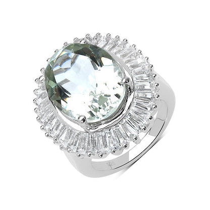 11.14 Carat Genuine Green Amethyst and White Topaz .925 Sterling Silver Ring by Bids.com
