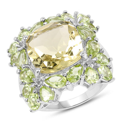 9.38 Carat Genuine Lemon Quartz &amp; Peridot .925 Sterling Silver Ring by Bids.com