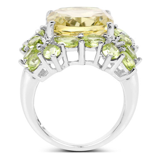9.38 Carat Genuine Lemon Quartz &amp; Peridot .925 Sterling Silver Ring by Bids.com