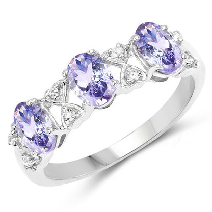 1.40 Carat Genuine Tanzanite and White Topaz .925 Sterling Silver Ring  DestGlow