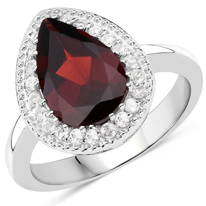 3.94 Carat Genuine Garnet &amp; White Topaz .925 Sterling Silver Ring  DestGlow