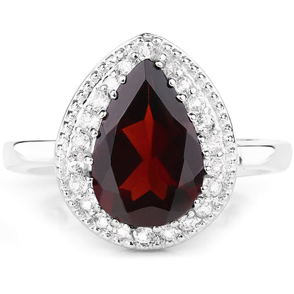 3.94 Carat Genuine Garnet &amp; White Topaz .925 Sterling Silver Ring  DestGlow