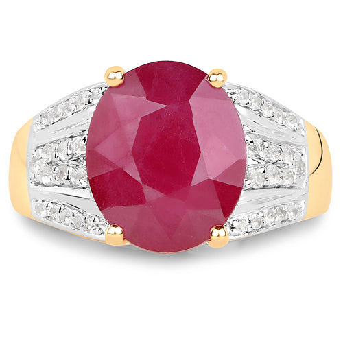 14K Yellow Gold Plated 5.49 Carat Glass Filled Ruby and White Topaz .925 Sterling Silver Ring by Bids.com