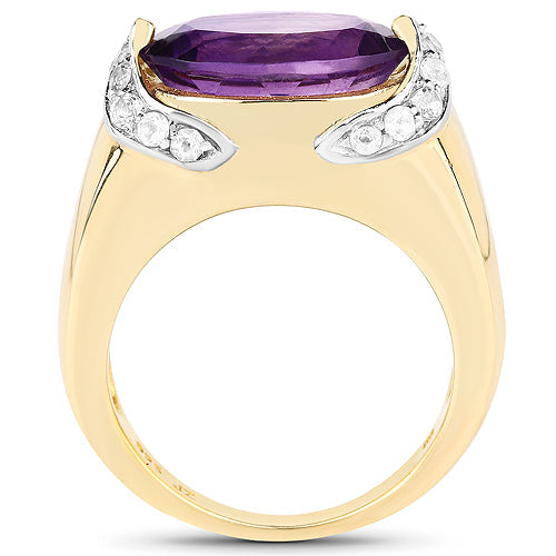 14K Yellow Gold Plated 4.98 Carat Genuine Amethyst and White Topaz .925 Sterling Silver Ring by Bids.com