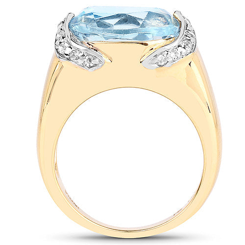 14K Yellow Gold Plated 6.56 Carat Genuine Blue Topaz and White Topaz .925 Sterling Silver Ring by Bids.com