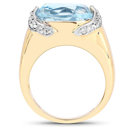 14K Yellow Gold Plated 6.56 Carat Genuine Blue Topaz and White Topaz .925 Sterling Silver Ring by Bids.com