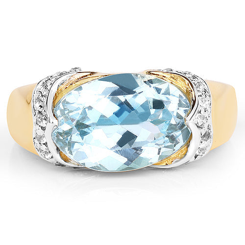 14K Yellow Gold Plated 6.56 Carat Genuine Blue Topaz and White Topaz .925 Sterling Silver Ring by Bids.com